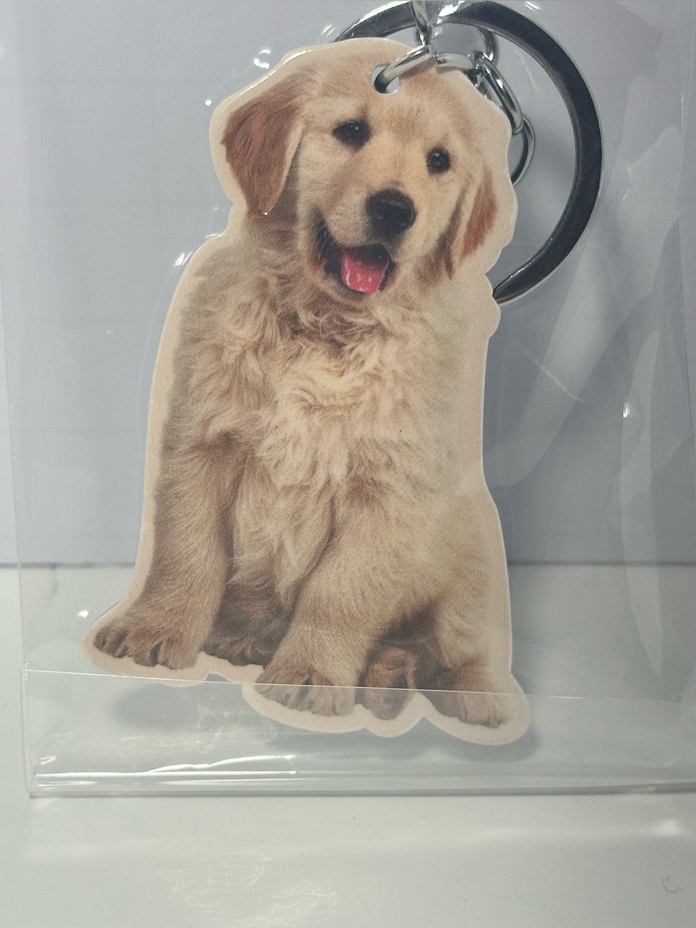 Golden Retriever Puppy Keychain - Cream Dog Photo Charm
